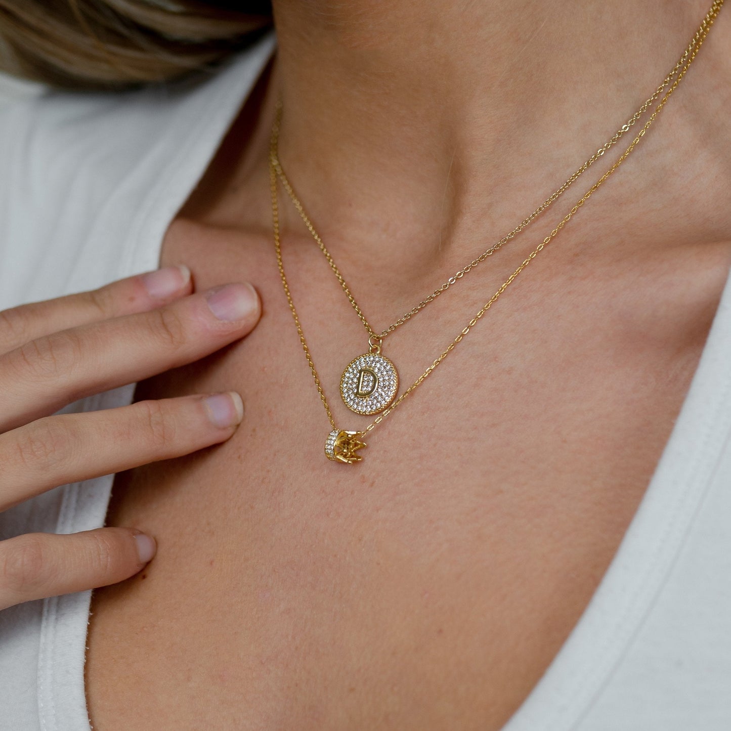 Crystal Circle Initial Pendant Necklace