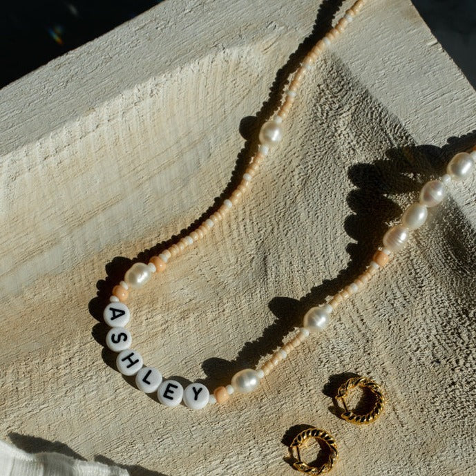 Customized Champagne and Pearls Beaded Necklace or Bracelet
