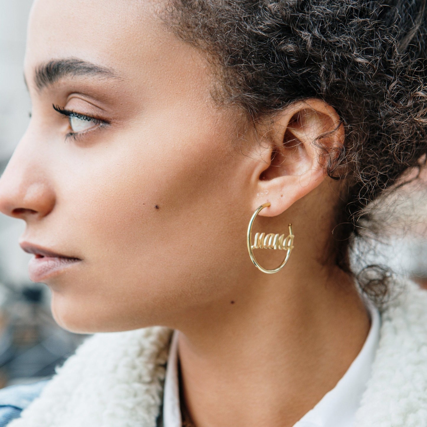 Mama Graphic Script Hoop Earrings