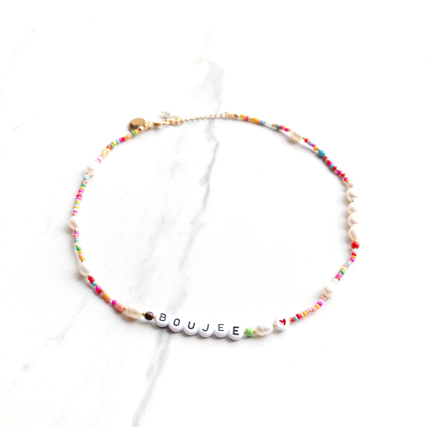Customized Confetti and Pearl Beaded Necklace