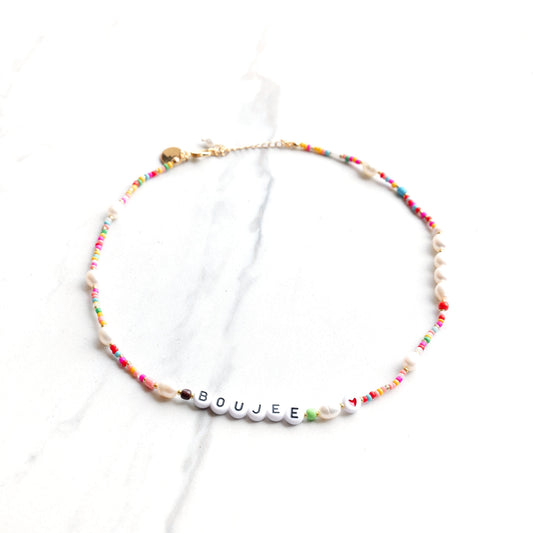 Customized Confetti and Pearl Beaded Necklace