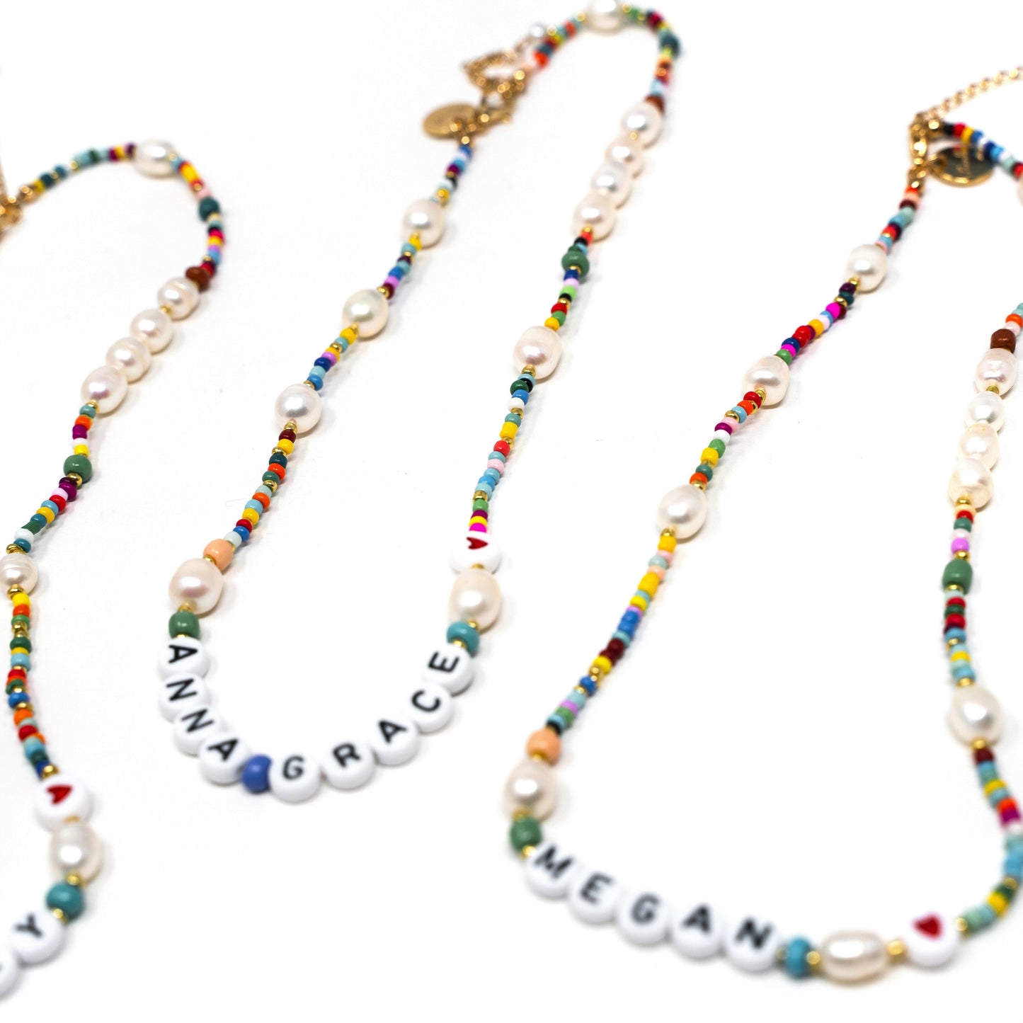 Customized Rainbow and Pearl Beaded Necklace