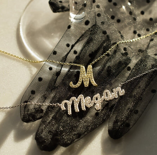 Custom Crystal Script Necklace Set