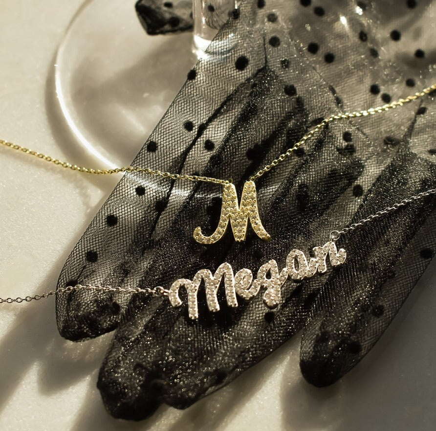 Custom Crystal Script Necklace Set