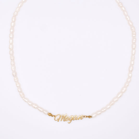 Custom Classic Pearl Nameplate Necklace