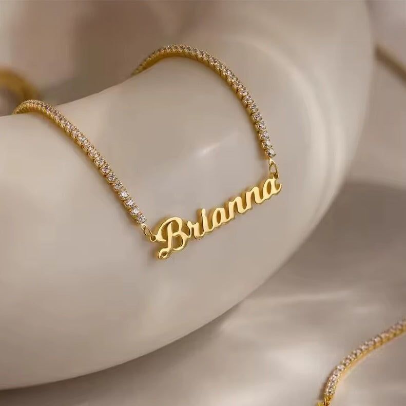 Custom Classic Rhinestone Nameplate Necklace