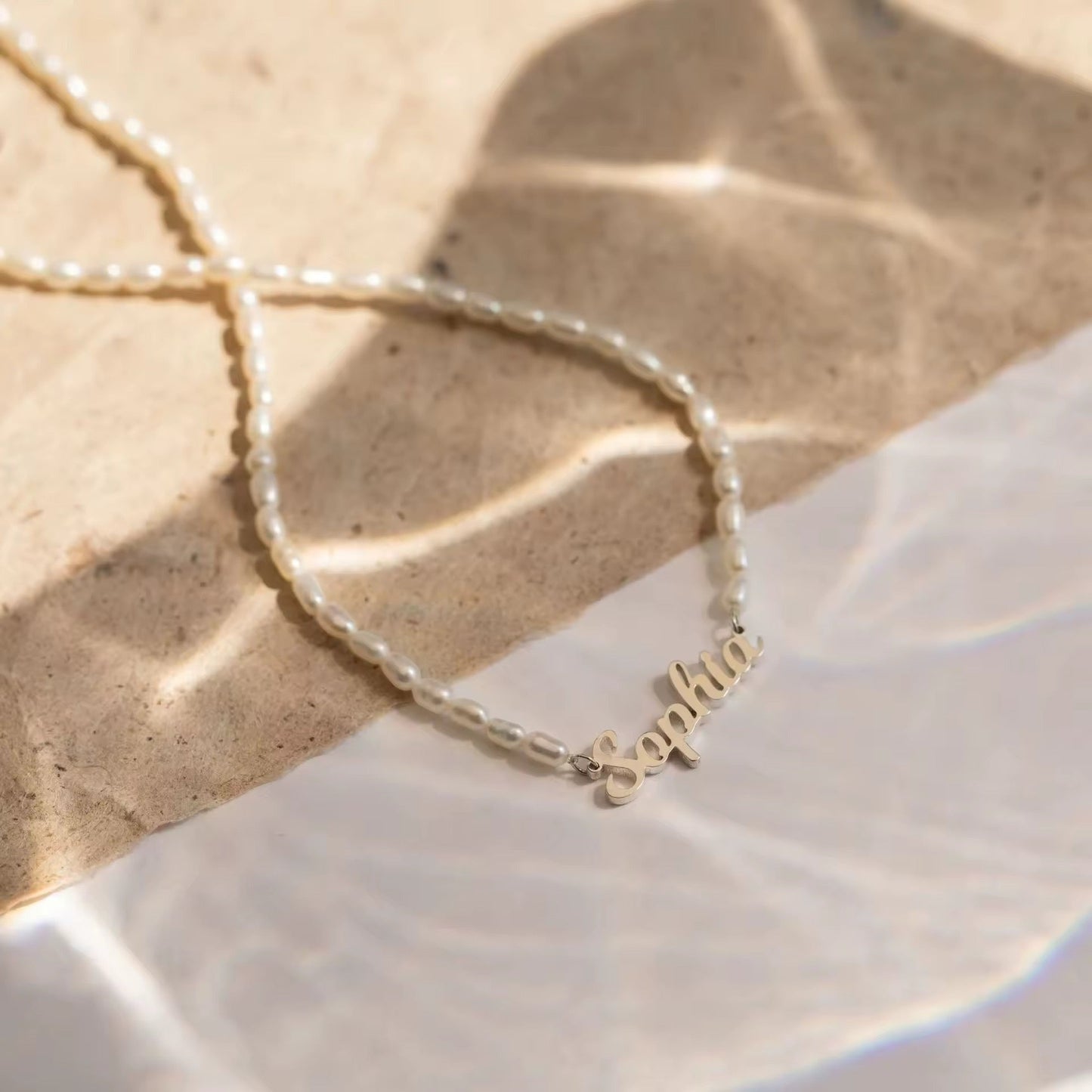 Custom Classic Pearl Nameplate Necklace