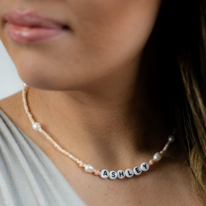 Customized Champagne and Pearls Beaded Necklace or Bracelet