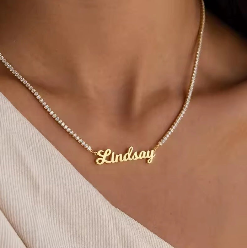 Custom Classic Rhinestone Nameplate Necklace