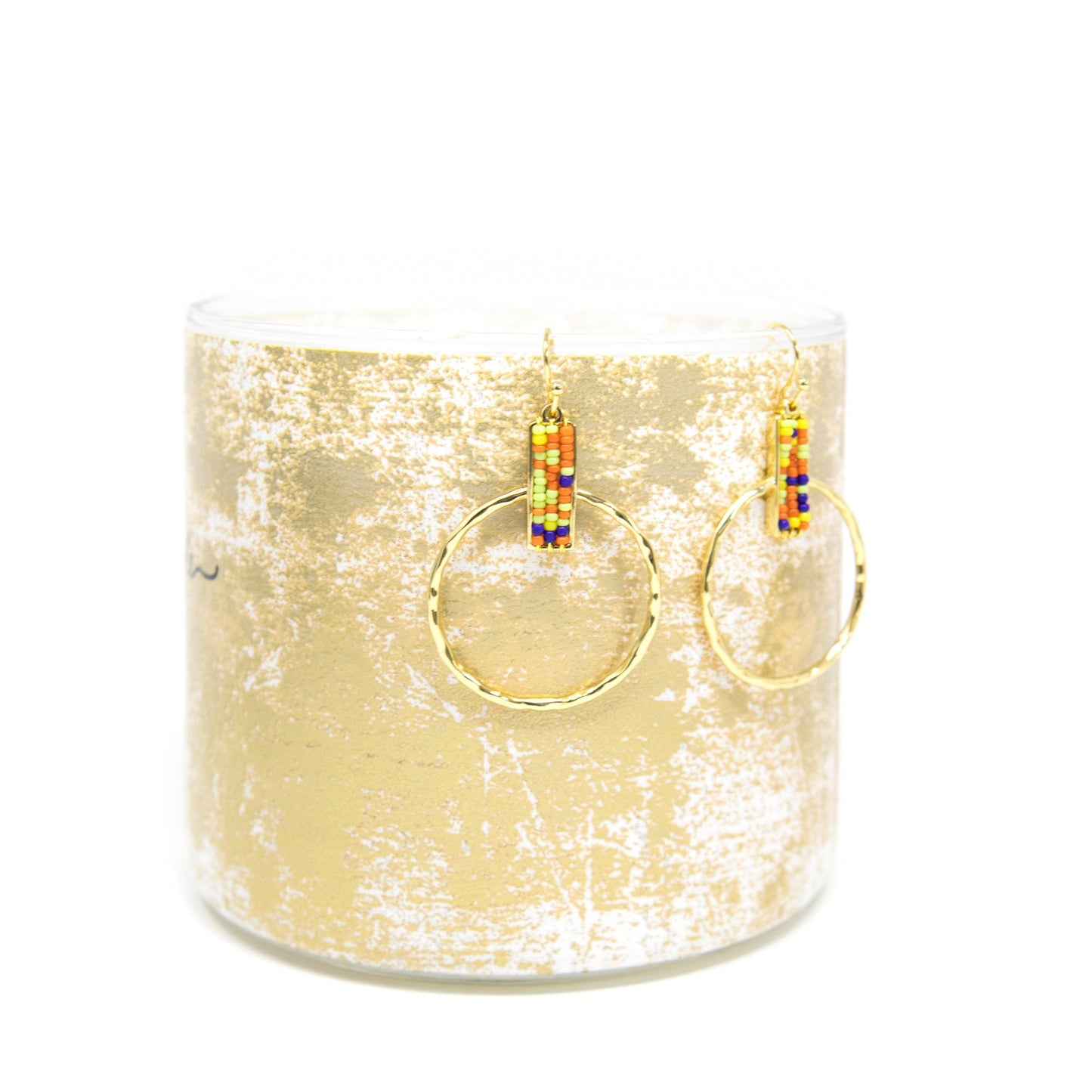 Beaded Square and Gold Hoop Earrings