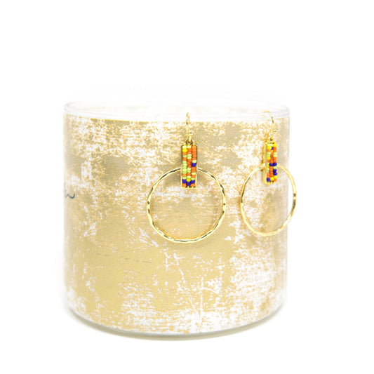 Beaded Square and Gold Hoop Earrings