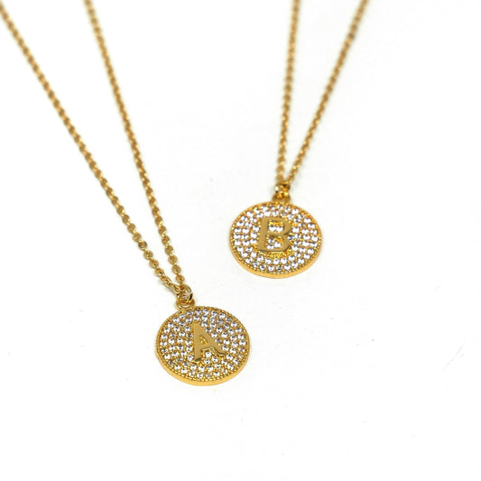 Crystal Circle Initial Pendant Necklace