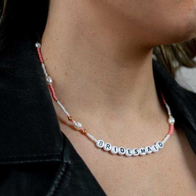 Bridal Pink and Pearl Beaded Necklaces