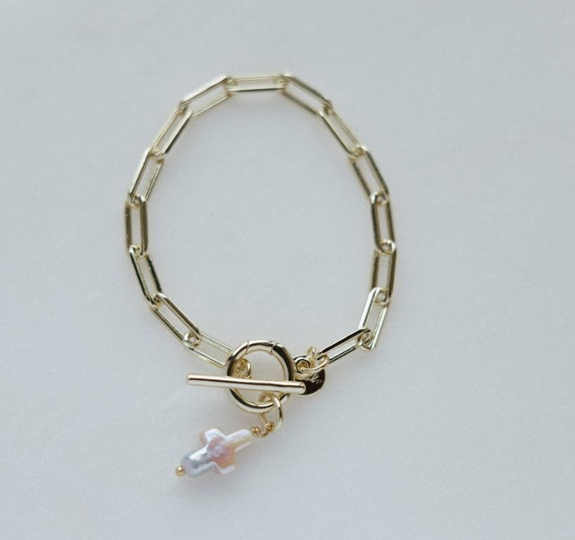 Natural Pearl Cross Charm