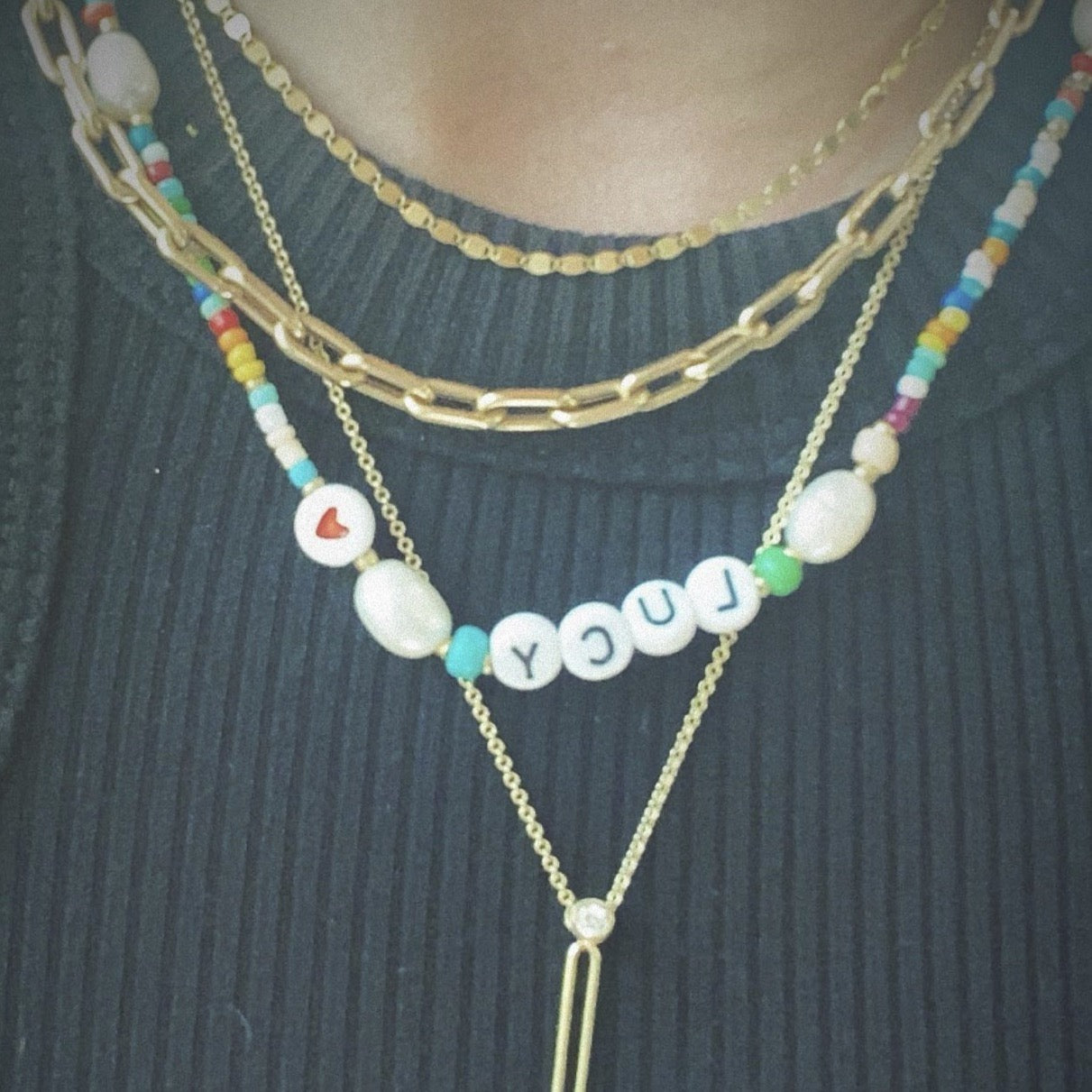 Customized Rainbow and Pearl Beaded Necklace