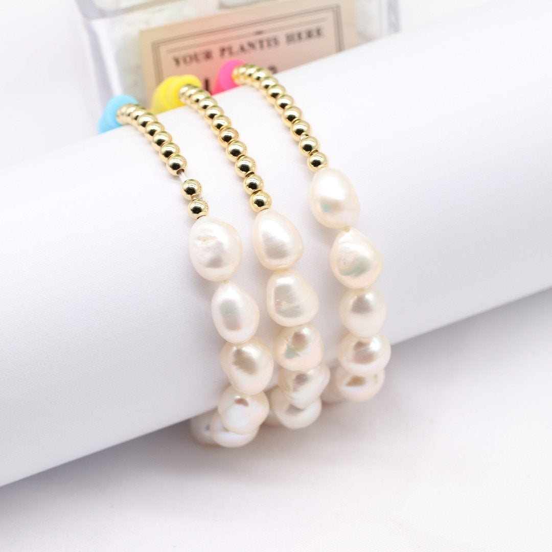 Pearl and Clay Disk Bracelets