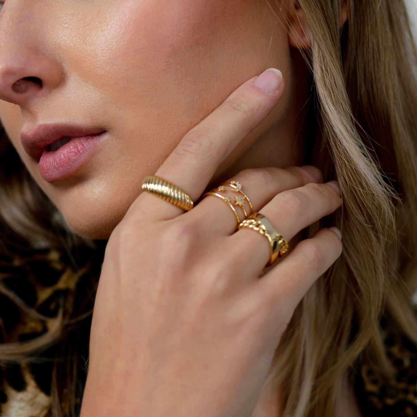Gold Band and Chain Ring