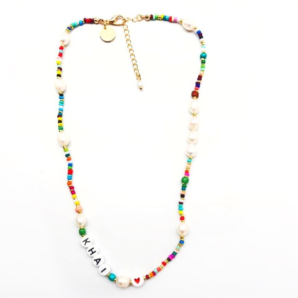 Customized Rainbow and Pearl Beaded Necklace