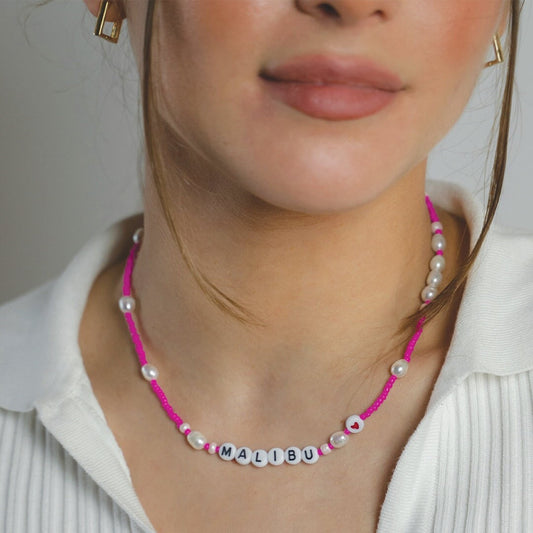 Customized Malibu Pink Beaded Necklace