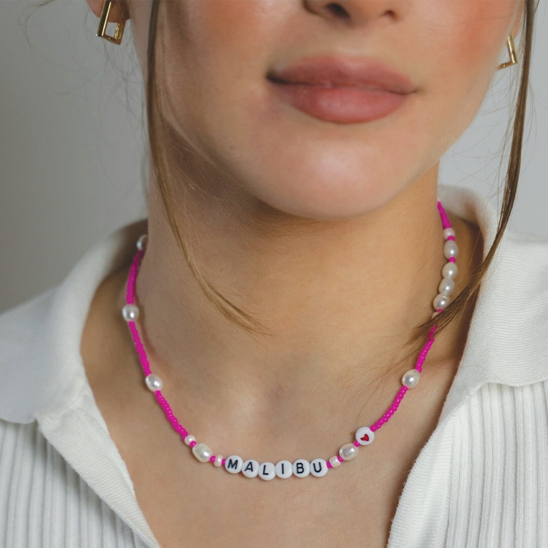 Customized Malibu Pink Beaded Necklace