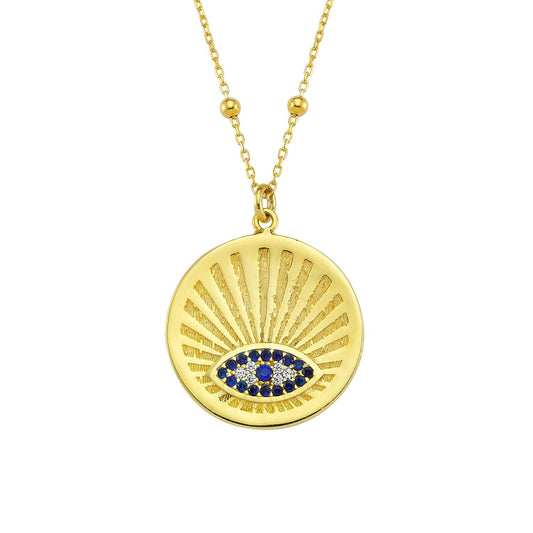Radiant Blue Evil Eye Coin Necklace