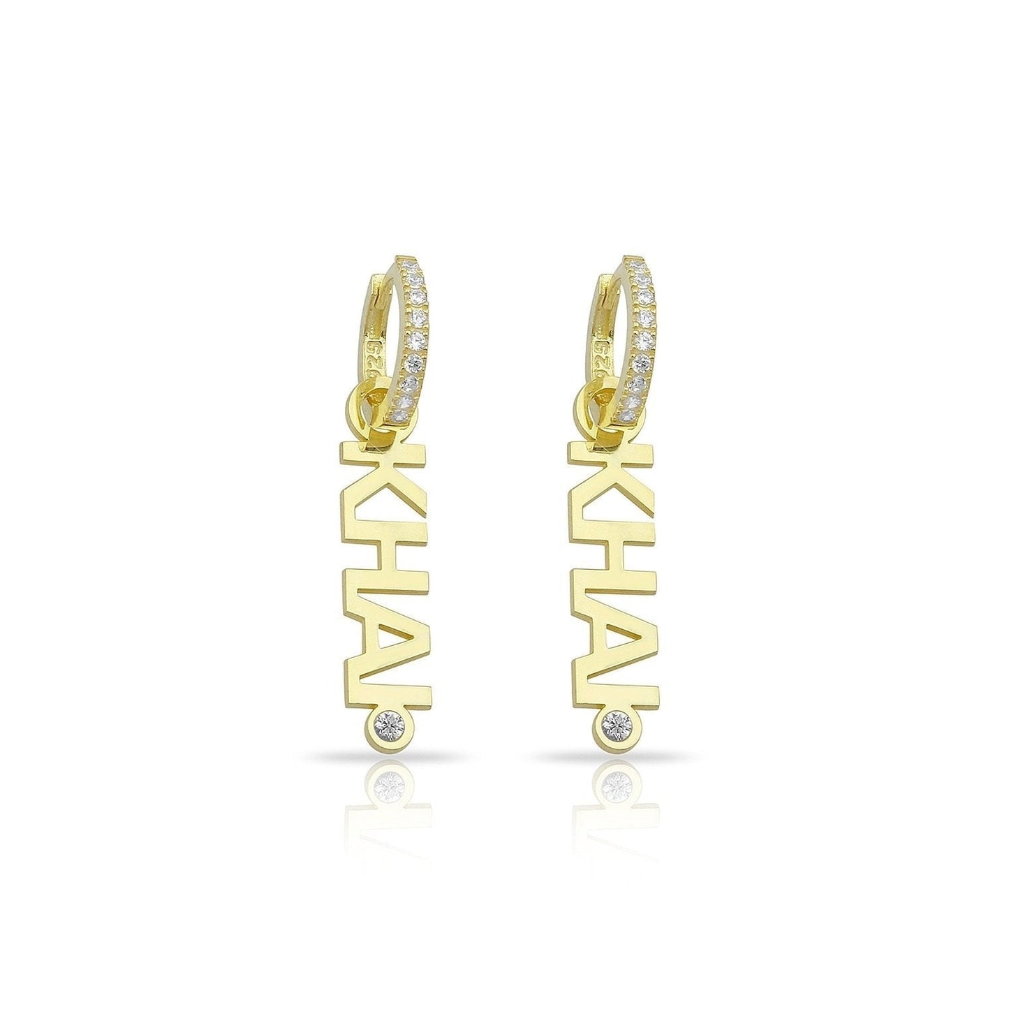 Custom Name Huggie Vertical Earrings