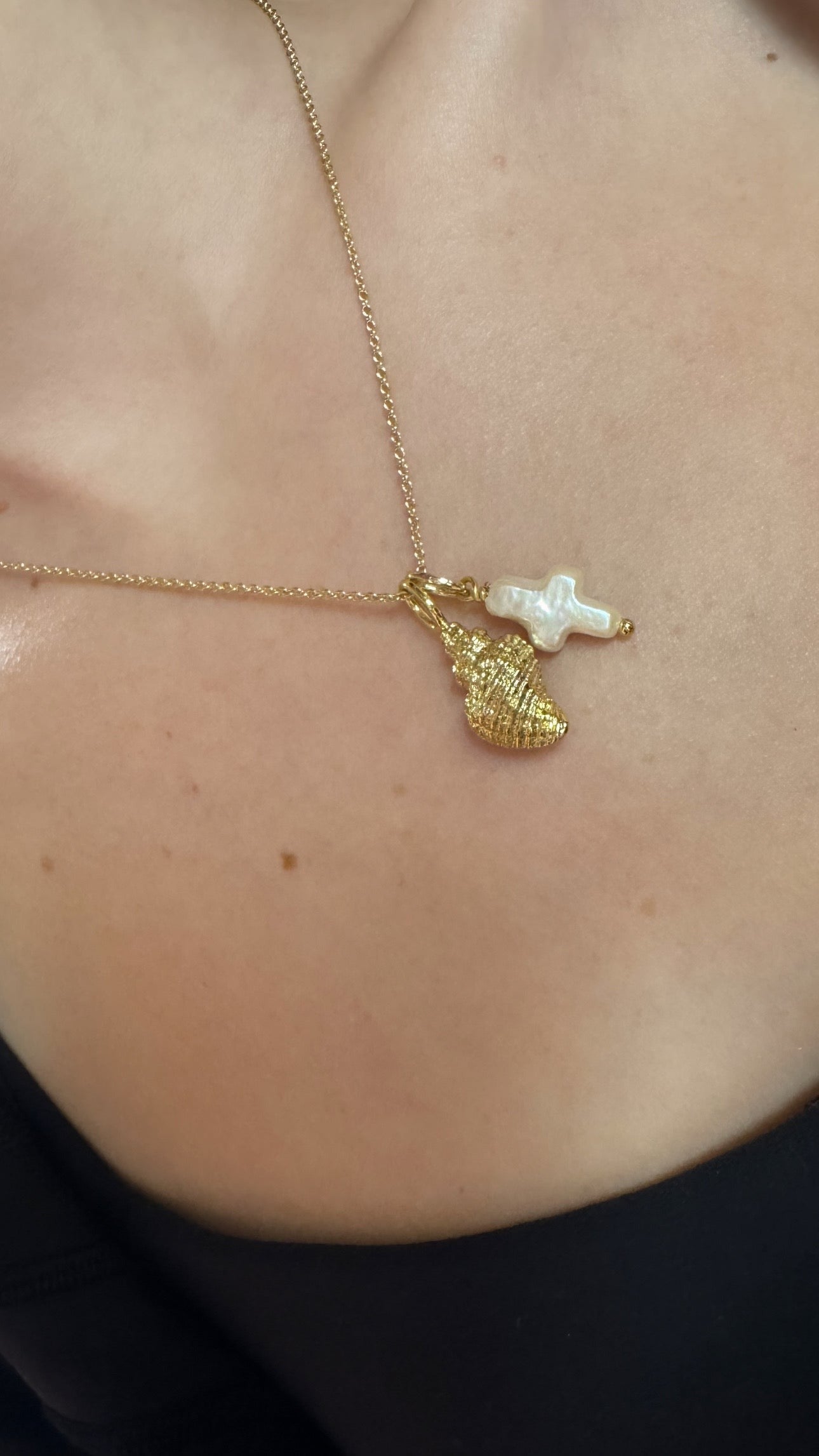 Natural Pearl Cross Charm