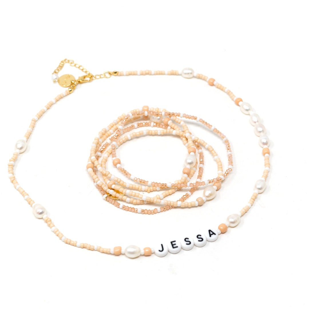 Customized Champagne and Pearls Beaded Necklace or Bracelet