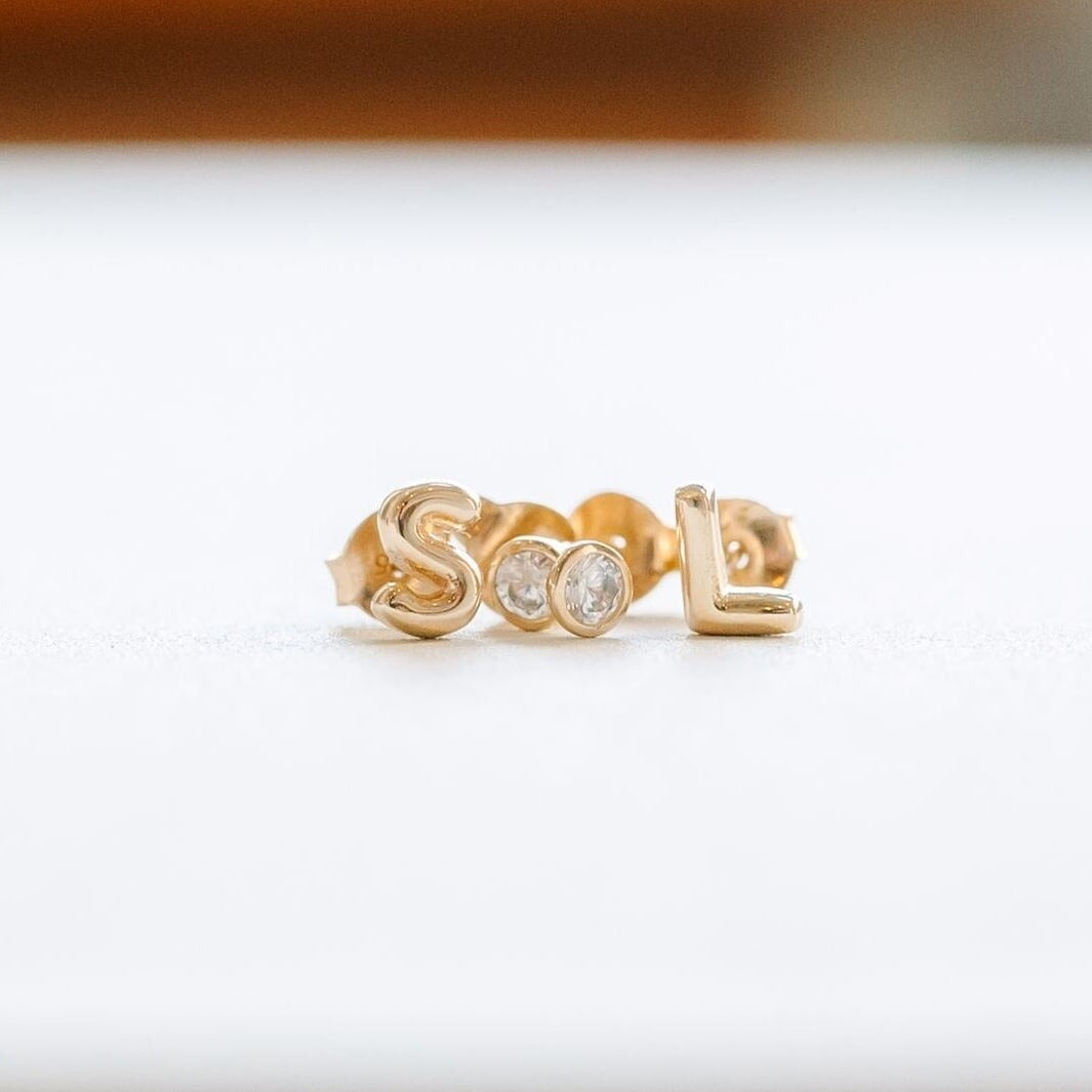 Custom Mini Bubble Letter Stud Earrings