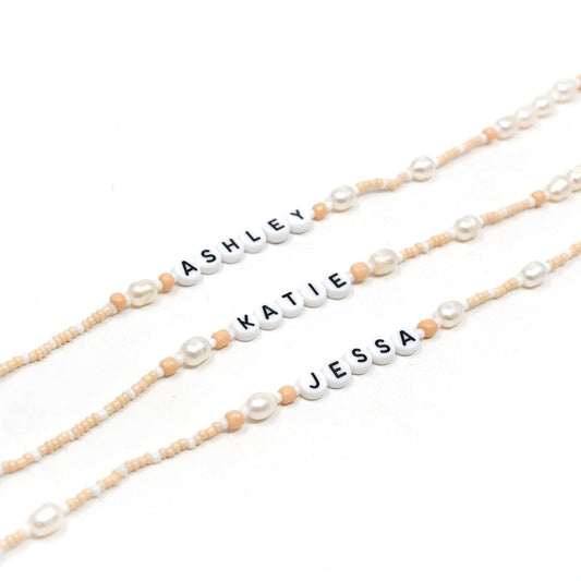 Customized Champagne and Pearls Beaded Necklace or Bracelet