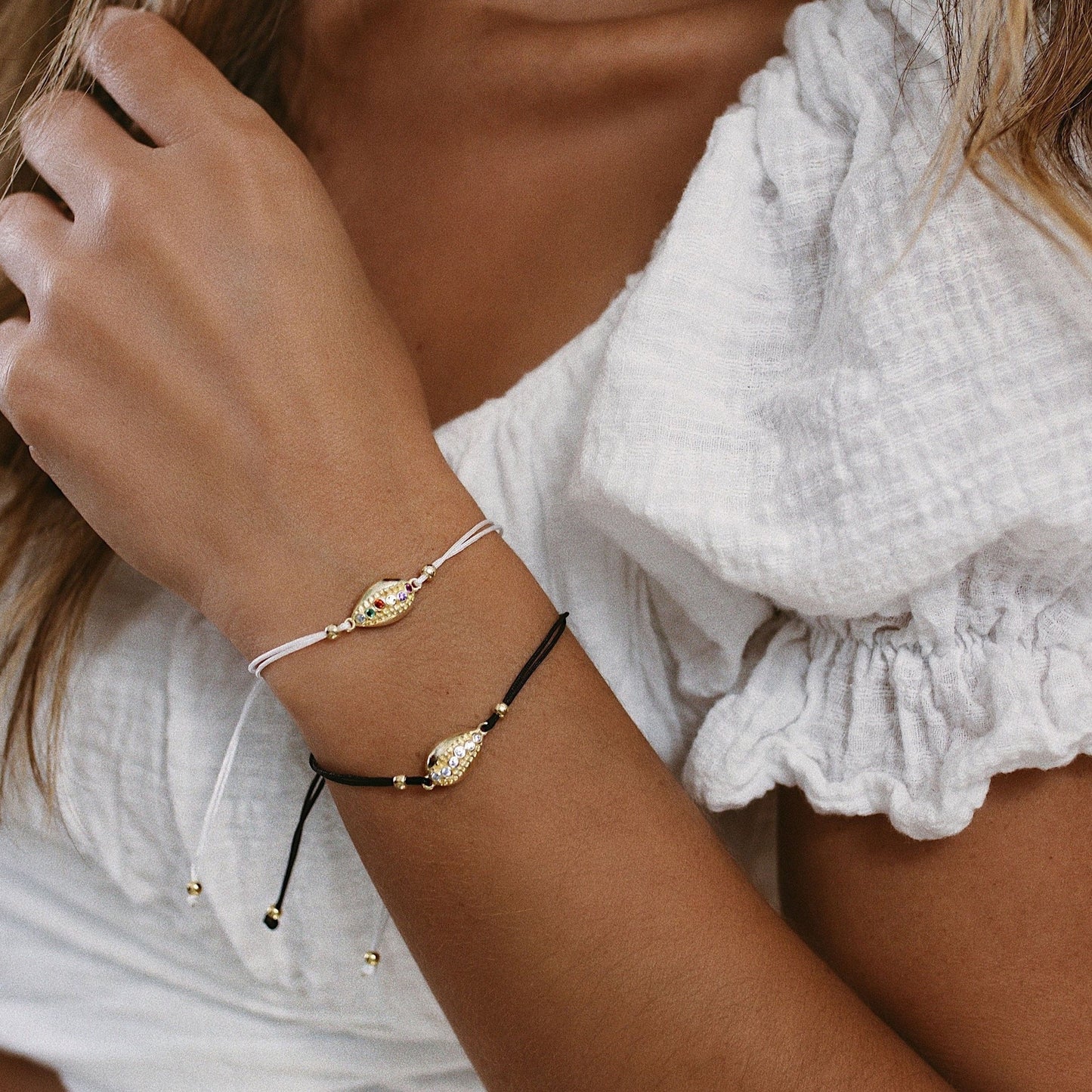 Gold Shell Adjustable Bracelets in Black and White