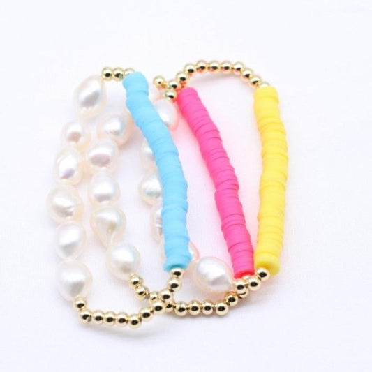Pearl and Clay Disk Bracelets