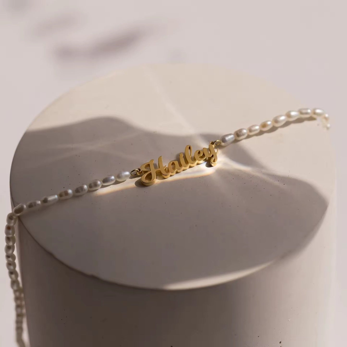 Custom Classic Pearl Nameplate Necklace
