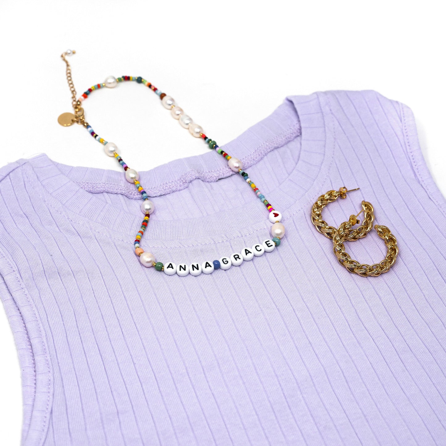 Customized Rainbow and Pearl Beaded Necklace
