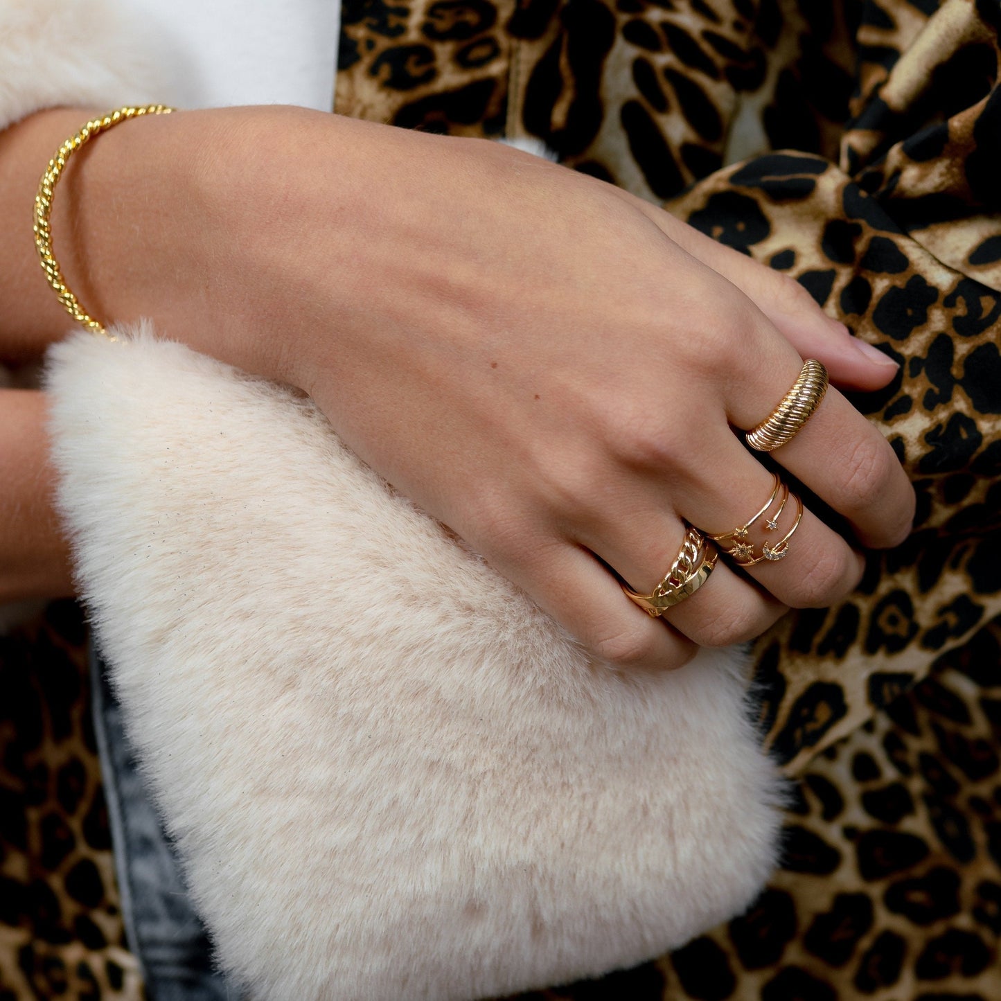 Gold Band and Chain Ring