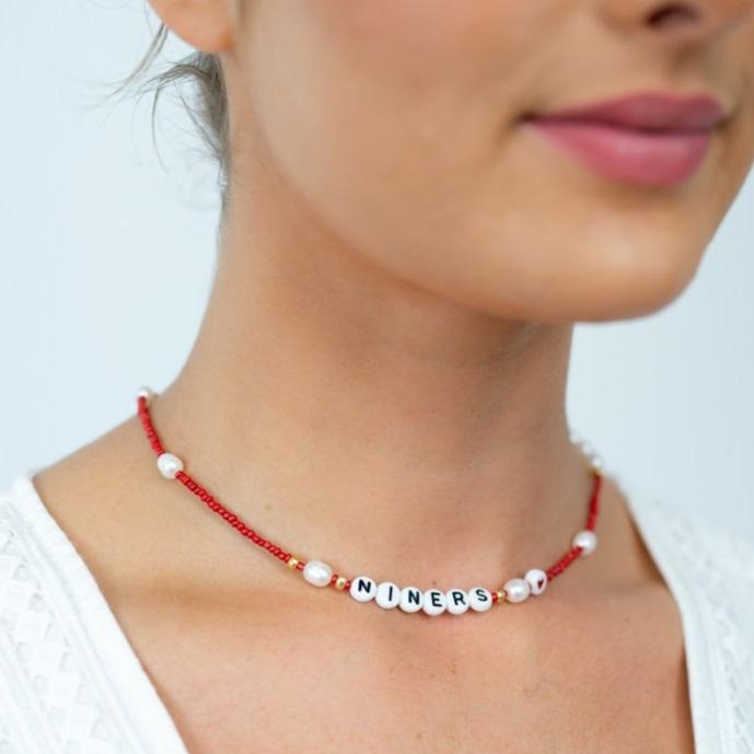 Customized Home Team Bead and Pearl Necklace