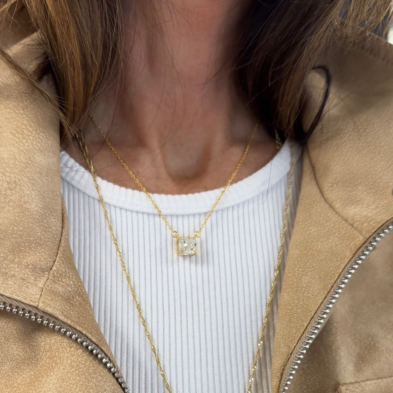 Square Solitaire Pendant Necklace