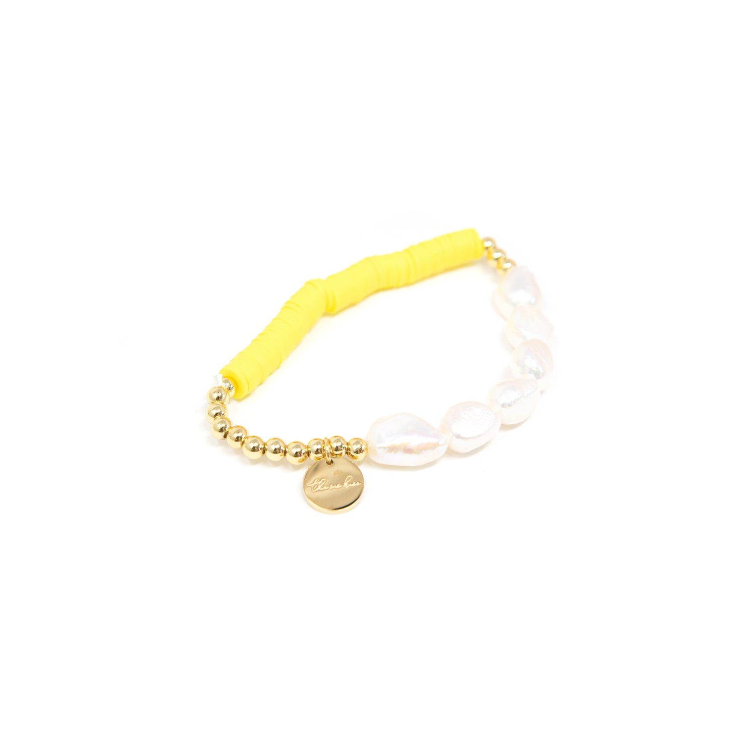 Pearl and Clay Disk Bracelets
