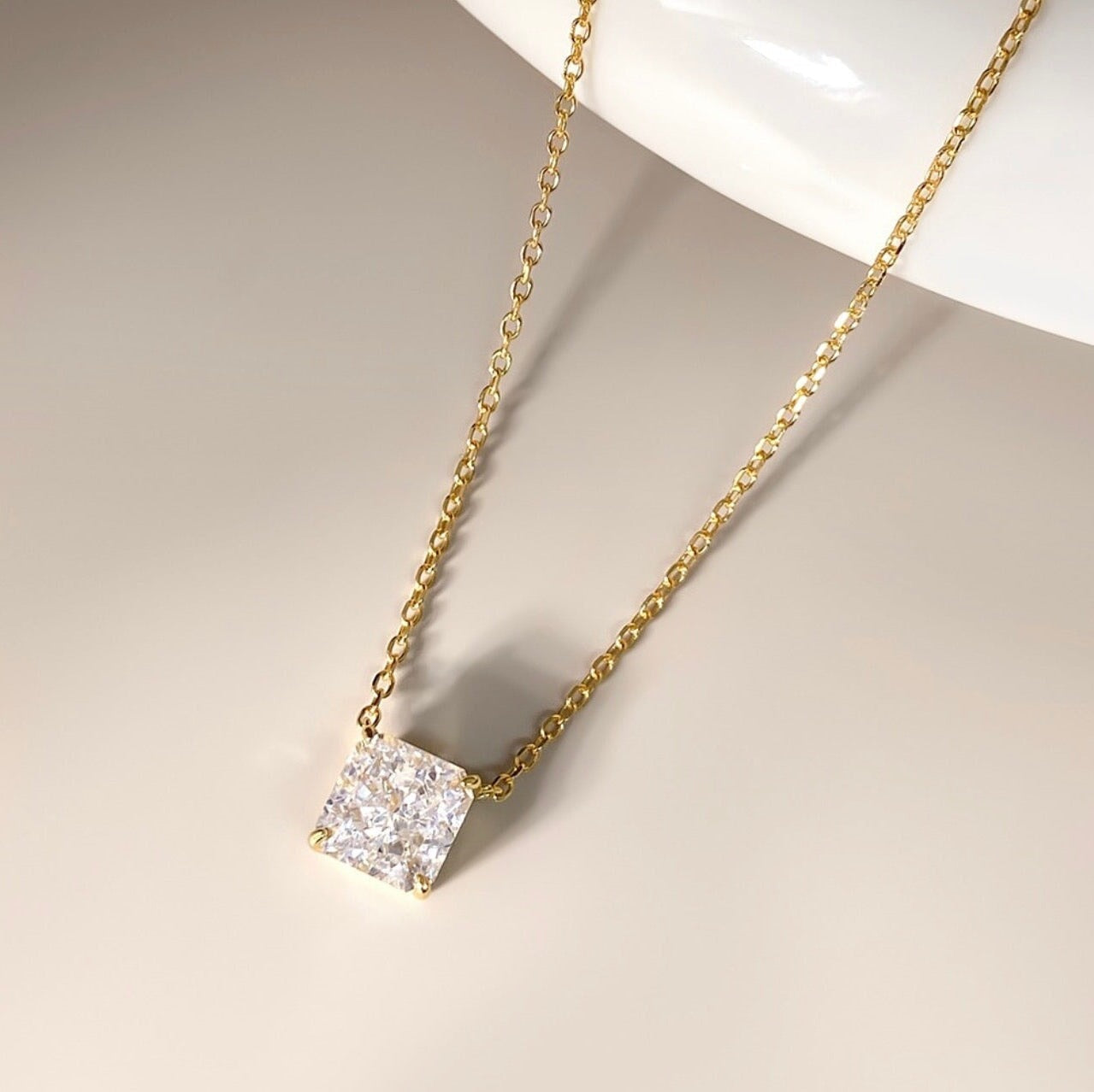 Square Solitaire Pendant Necklace