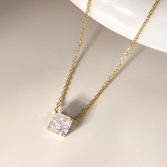 Square Solitaire Pendant Necklace